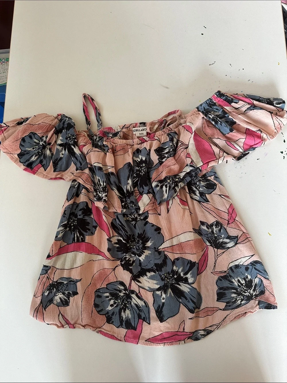 Billabong Pink Floral Off-Shoulder Camisole with Navy Blooms